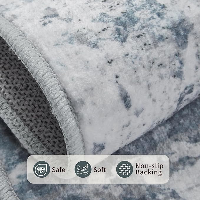 5x7 Area Rugs for Bedroom Living Room,Non-Slip Washable Rug, Modern Abstract Blue Grey Rugs for Dining Room, Foldable Thin Indoor Carpet Stain Resistant(Blue Grey)