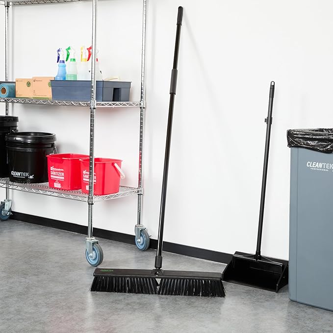 Restaurantware-Clean Tek Professional 23.62 Inch Push Broom, 1 Heavy-Duty Broom with 59â€ Handle - Medium Bristles, 2 Handle Attachment, Wooden, Commercial Use, for Deck, Garage, Yard, Patio