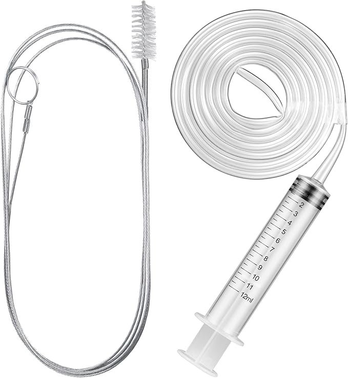 Gisafai 3 Pcs 36'' Refrigerator Cleaning Kit with 12 ml Syringe Compatible with Water Line for 1.5m Flexible Refrigerator Scrub Brush Flexible Feeding Tube Brush for Ice Maker Dispenser
