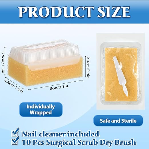 10 Pcs Surgical Hand Scrub Brush with Sponge Disposable Double Sided Cleaning Scrub Brush for Nails Sensitive Skin Wound Care Doctors Office Cat