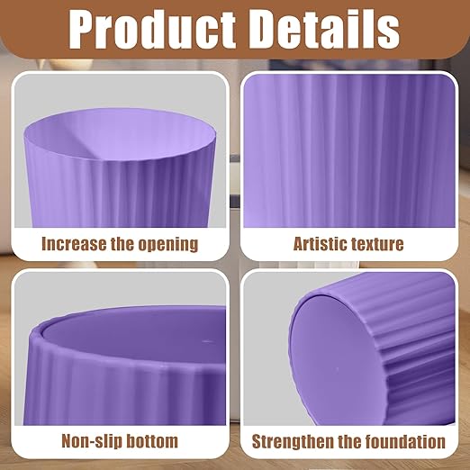 Versatile 2 Gallon Plastic Trash Can - The Compact Bin for Bathroom, Kitchen, or Home Office - Purple