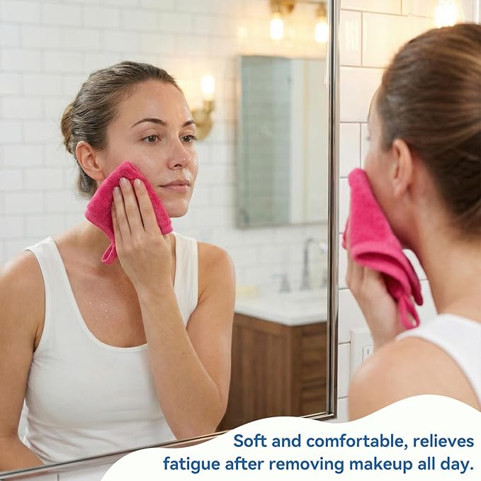 7PCS Makeup Remover Cloth, Makeup Eraser Cloth Cleaning Reusable Face Wash Cloths for All Skin Types Face Wash Soft Make up Towels Facial Cleansing Cloths for Women 6" X 6.3"
