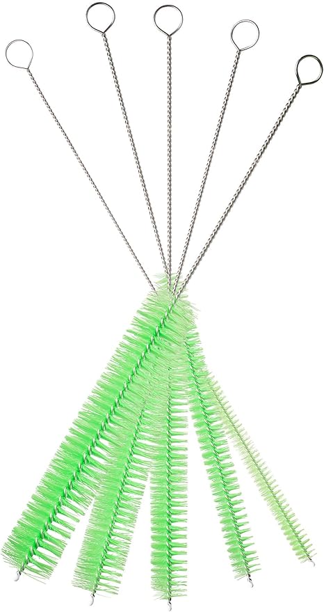 10" Tube Cleaning Brush Set, 5 Pack Large, Extra Long Nylon Straw Brushes with Flexible Handles for Bottles, Cleaning Straws, Pipe Cleaners, Keyboard, Glass, Guns, Detailing and Deep Cleaning, Green