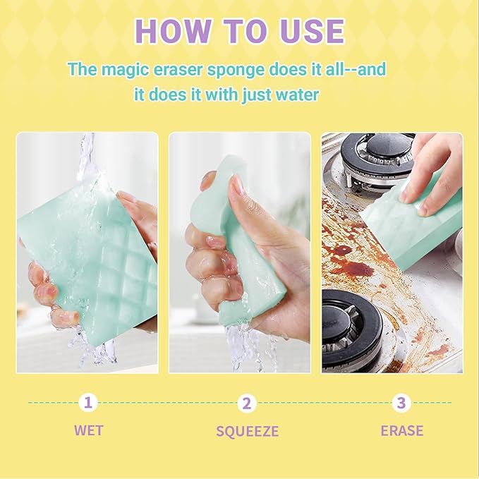 Color-Coded Magic Sponges, Assign Colors for Kitchen, Bathroom & More | Long Lasting Melamine Eraser Pads (12/Pack)