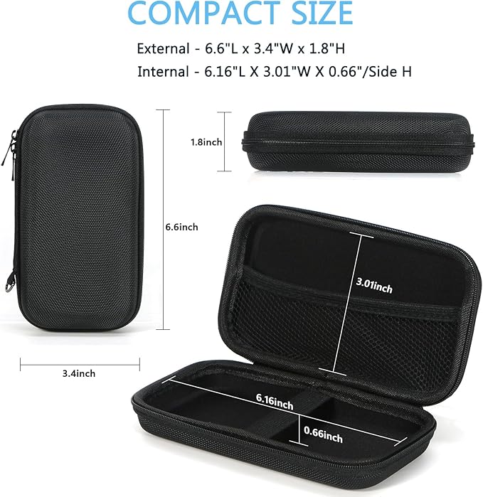 GLCON Portable Protection Hard EVA Case for External Battery,Cell Phone,GPS,Hard Drive,USB Charging Cable,Carrying Bag Mesh Inner Pocket,Zipper Enclosure,Universal Travel Pouch Bag