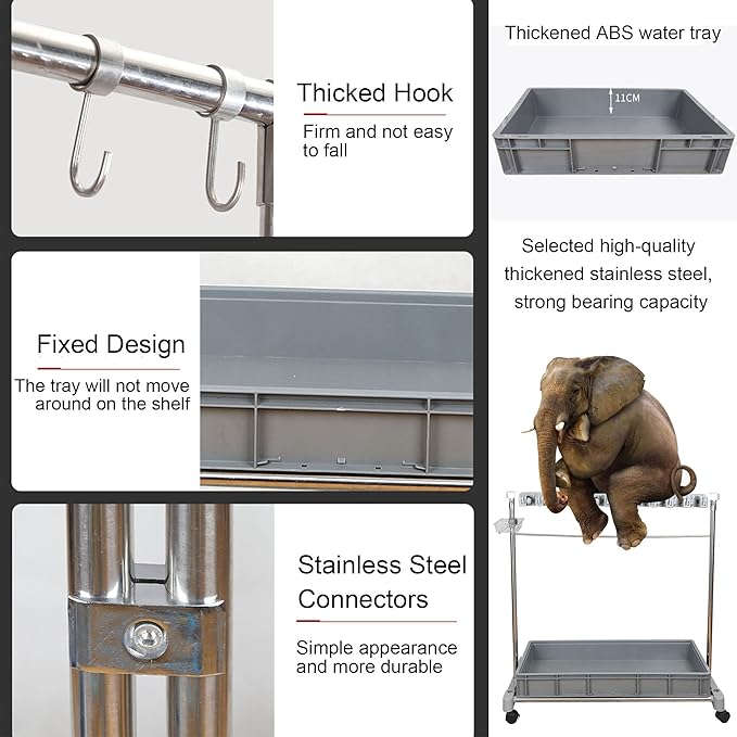 Movable Commercial Mop Rack,Floor Standing Cleaning Tool Cart Storage,Mop and Broom Garden Tool Holder,Housekeeping Cart, Umbrella Stand,Double Deck Stainless Steel Bracket,can Put Wet Mop (Color :