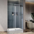 46-49 Inch x 76 Inch Sliding Frameless Shower Door, 3/8" Tempered Glass with Easy-Cleaning Coating, Stainless Steel Rollers & SGCC-Certified Stability, Matte Black
