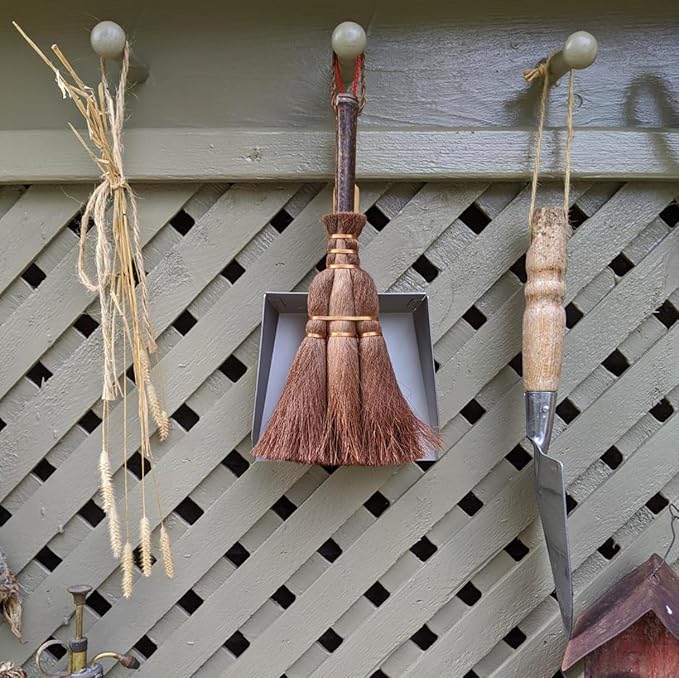 Mini Metal Dustpan and Brush Set Natural Bristle Hand Broom for Fireplace Woodstove