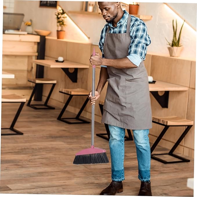 Unomor Clean Broom Stainless Steel Household Broom with Long Handle Soft Bristle Sweeping for Indoor and Outdoor Floor Cleaning Compact Reusable Dust Brush Pink 34.37 * 11.96 * 1.18in