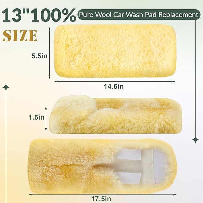 Dingion 2 Pack 13" 100% Pure Lambswool Wash Pad Replacement, Lambswool Wash Mitt for Washing Cleaning RV, Boat, Plane, Car or Truck