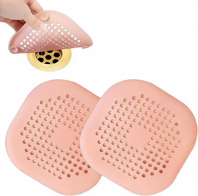 2-piece Anti Clogging Drain clamp Set, Silicone Shower Drain Cover with Suction Cup, Hair Collector for Bathtub and Bathroom Drain Pipes to Prevent Drain Pipe Blockage (Pink)