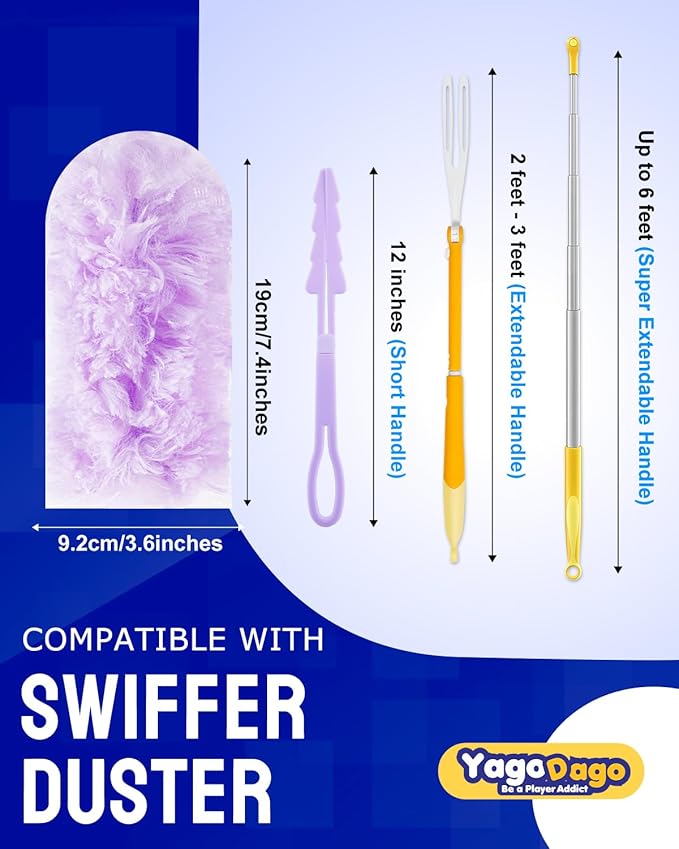 22 Count Unscented Duster Refills with 2 Foldable Handles, 360 Duster Refill Compatible with Swiffer Dusters for Cleaning Tight Spaces, Compatible with Swiffer 360 Refills for Pet Hair