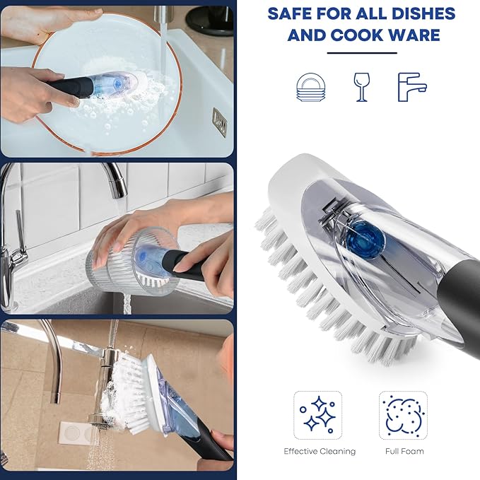 RIMAY Soap Dispensing Dish Brush, Dish Scrubber with Soap Dispenser, Dish Soap Brush, Dish Wand with Soap Dispenser Kitchen Brush for Dishes, Pans, Sink, Pots