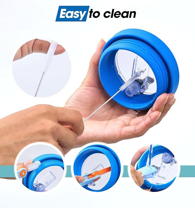 30oz Flip Straw Leak Proof Lid for Stanley Quencher,30 oz Tumbler Lid Replacement for Stanley Cup Accessories,No Spill Silicone Tumbler Lids with Cleaning Brush Set (Azure)
