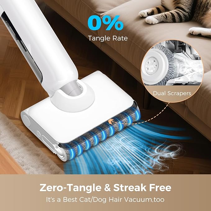 Wet Dry Vacuum Cleaner, 17000Pa Cordless Vacuum Mop Combo for Hard Floors, 180° Lay-Flat Design with Edge Cleaning, Self-Cleaning Floor Washer, Up to 45 Min Runtime, LED Display & Voice Prompts
