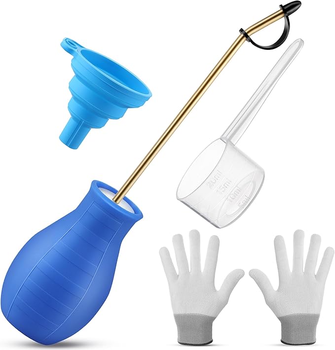 Diatomaceous Earth Powder Duster, 8OZ Garden Powder Applicator Dispenser with Long Metal Tube, Bulb Duster Sprayer for Home Organic Gardening Agricultural Supply(Blue, 1 Pack)