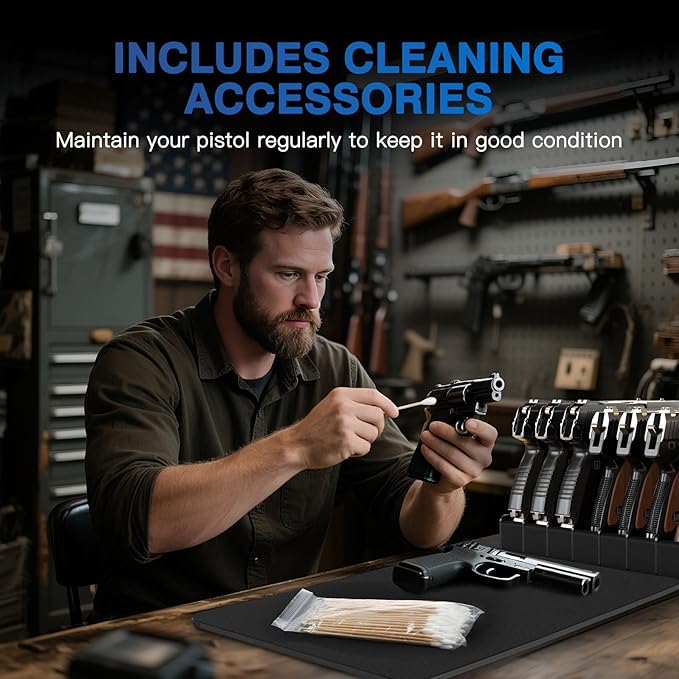 MoKo Pistol Rack for Gun Safe, Gun Rack Fits Most Handguns, Scratch Resistance Pistol Stand and Holder for Gun Safe, Gun Cabinet Accessories with Cleaning Tools