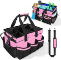 Cleaning Caddy Bag Heavy-Duty Organizer Tote for Housekeepers, Janitors & Home Cleaning Supplies with Adjustable Shoulder Strap & Multiple Pockets (Pink)