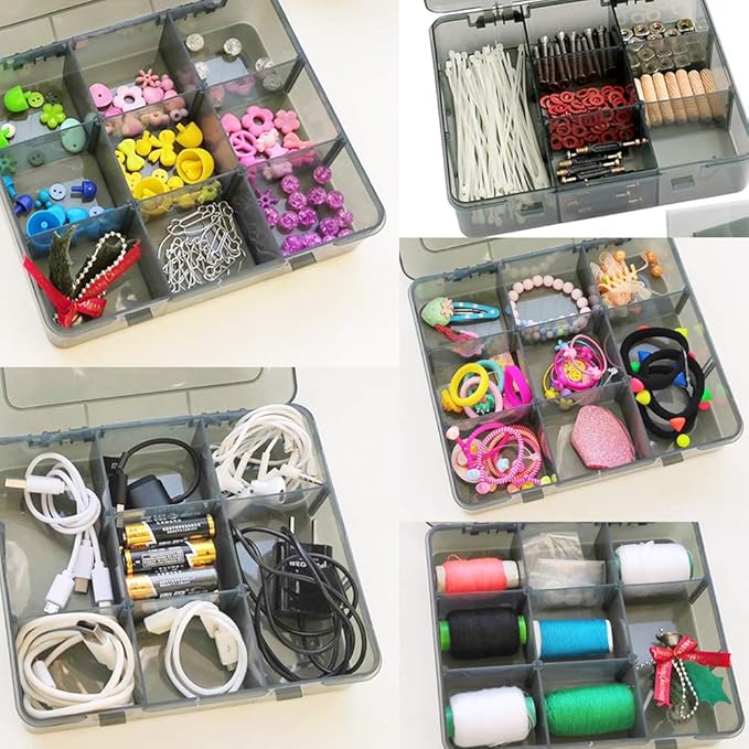 9 Grids Art Craft Supply Organizer Storage Containers, Compartment Storage Box with Removable Dividers for Jewelry, Beads, Buttons, Small Parts