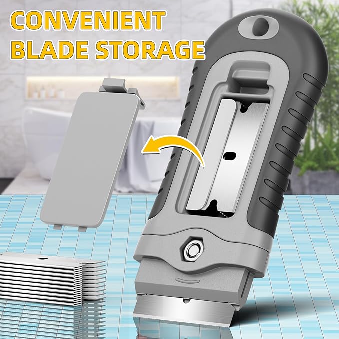 DIYSELF Razor Blade Scraper, 1 Pack Razor Scraper with 15 Razor Blades, Ergonomic Handle, Scraper for Cleaning Glass Stove Top, Windows, Razor Scraper Tool for Oven Door, Cooktop
