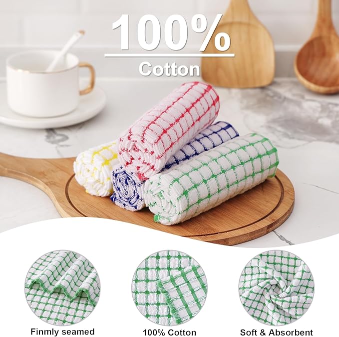 Kitinjoy Cotton 8 Pack Terry Kitchen Towels, 16 x 25 Inches Super Soft and Absorbent Dish Towels, Quick Drying Hand Towels for Kitchen Drying, Green