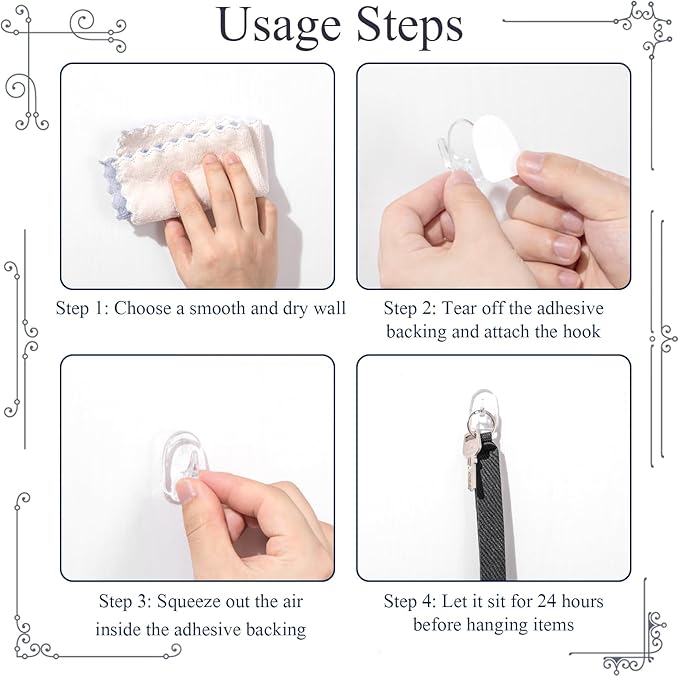Jetec 60 Pieces Clear Adhesive Wall Hooks Transparent Reusable Seamless Hooks for Hanging Small Sticky Acrylic Hangers with Non Marking Sticker for Kitchen Bathroom Bedroom Office