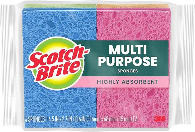 Scotch-Brite Multi-Purpose Sponges, Highly Absorbent Dish Sponge for Cleaning of Non-Stick Cookware, Showers, and Coolers, 40 Kitchen Sponges