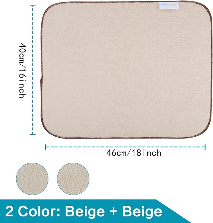 SINLAND Microfiber Dish Drying Mat Super Absorbent Dish Drying Pad for Drainer Kitchen Counter, Large Size Mat for Countertops or Sinks 16Inch X 18Inch Beige 2 Pack