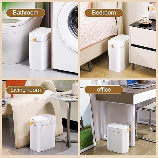 MOPALL Bathroom Trash Can with Lid, Motion Sensor Trash Can Automatic Touchless, 3.5 Gallon Smart Garbage Can with Lid,Auto-Adsorption Slim Small Waste Basket for Bedroom,Bathroom,Kitchen
