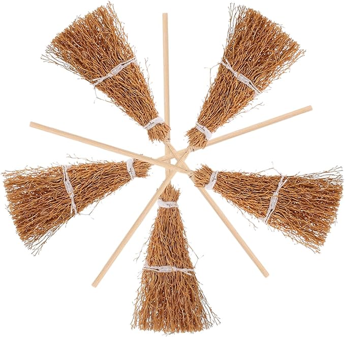 ibasenice Mini Hand-Woven Broom Dollhouse Decor 1 12 Scale Miniature Broom Props for Halloween Christmas Home Garden Decoration