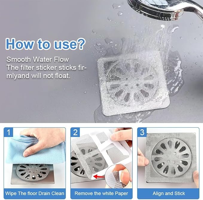 Disposable Shower Drain Cover Hair Catcher Shower Drain Mesh Stickers, Bathroom, Laundry, Bathtub, Kitchen, Sink, for Human and pet Hair (10 PCS)