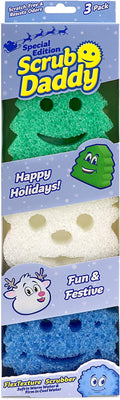 Scrub Daddy Sponge Set - Holiday Shapes - Non Scratch Scrubbers for Dishes and Home, Odor Resistant, Temperature Controlled, Soft in Warm Water, Firm in Cold, Deep Cleaning, (3 Count (Pack of 1))