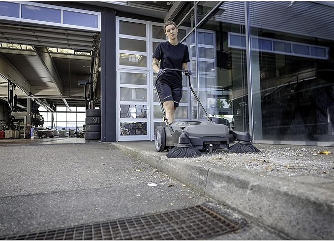 Kärcher Pro Walk Behind Outdoor Push Sweeper, KM 70/20 C 2SB, Two Bristle Brushes, Sweeps up to 20,000 ft²/h - 11 Gallon Capacity - for Commercial Use in Warehouses, Workshops, and More