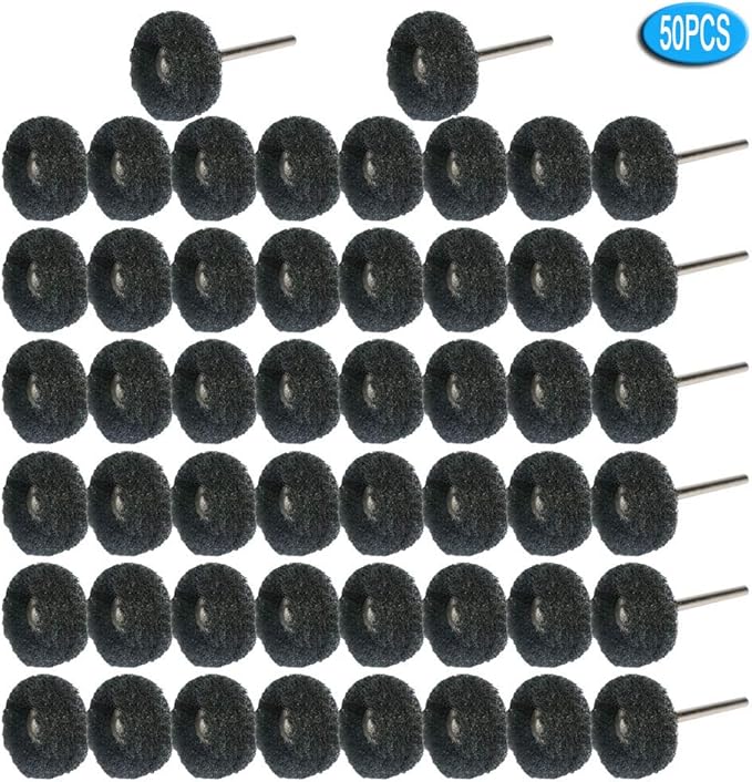 50pcs Abrasive Buffing Polishing Wheel Set for Rotary Tool with 3mm Shaft,Mini scouring pad Brush Polishing kit, Removal of Rust,Deburring on Metal Surface (grit 400 Black 50pcs)