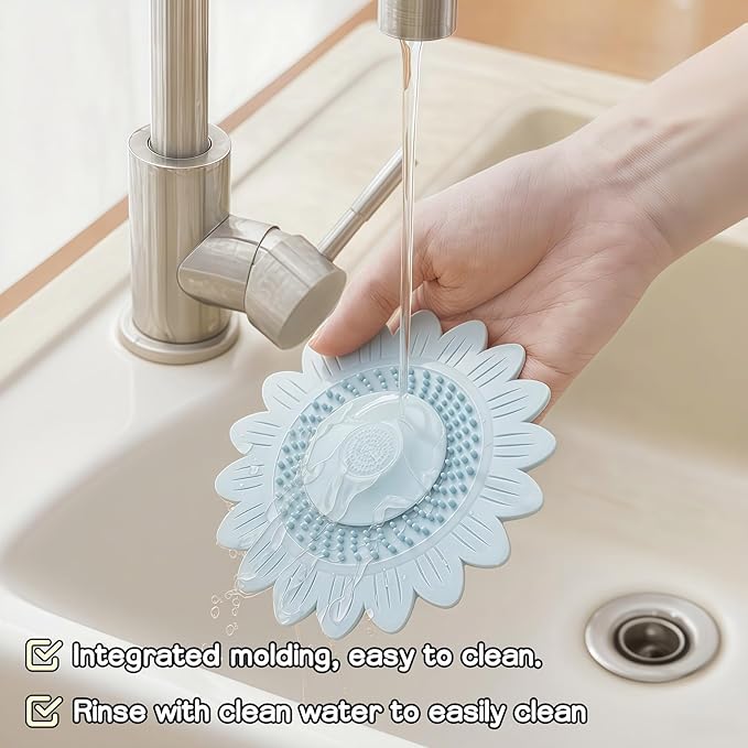 Sunflower Silicone Drain Cover,2-Pack Hair Catcher for Shower Tub Sink, Flower Shape Bathtub Drain Cover, Non-Slip Silicone Strainer for Kitchen Bathroom Laundry (Blue Yellow)