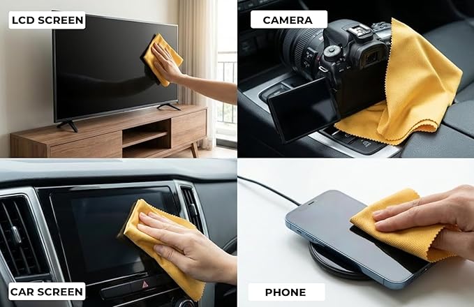 Microfiber Polyamide and Polyester Cleaning Cloth for Everywhere, Glasses, Screens & Delicate Surfaces – Soft, Camera Lens, Car Interior, Piano Black, Lint-Free, Reusable Zigzag Edge (Mustard Yellow)