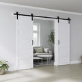 Double 32" x 84" White Barn Door with 11FT Sliding Door Hardware Kit Included, 5-Panel, Assemblely Needed, Waterproof PVC Surface, Max Opening 62in x 82in