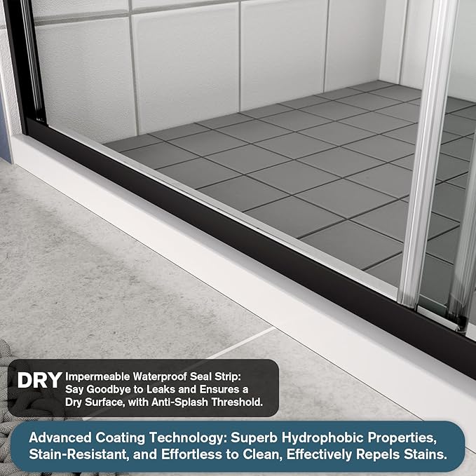 Bypass Glass Shower Door 50-54" W x 70" H with 1/4" Clear SGCC Tempered Glass, Semi-Frameless Double Sliding Shower Door, Easy to Clean, Easy to Install, Matte Black