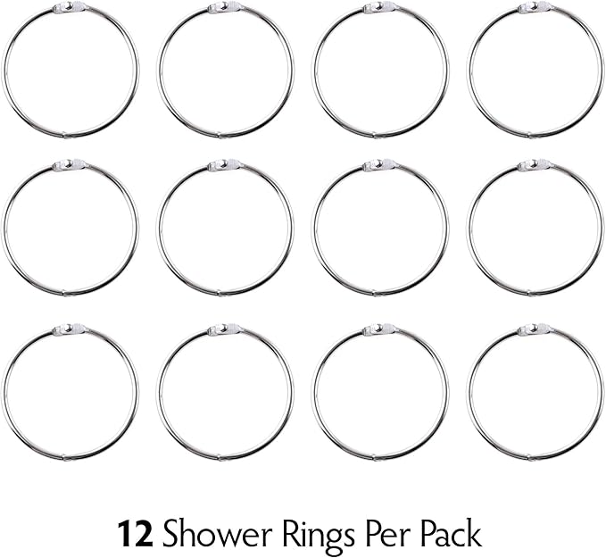 SlipX Solutions Chrome Simple Slide Shower Curtain Rings Provide Effortless Gliding on Standard Shower Rods (Rust Resistant, Snap Closure, Set of 12)