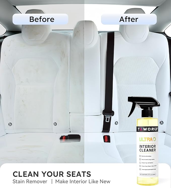 Ultra Car Interior, Seat & Upholstery Cleaner - Car Detailing Kit Removes Stains, Dirt, Oil & Grease, Safe for Leather, Vinyl, Plastic & More - Compatible with Cars, Trucks, SUVs, RVs (17Oz Apple)