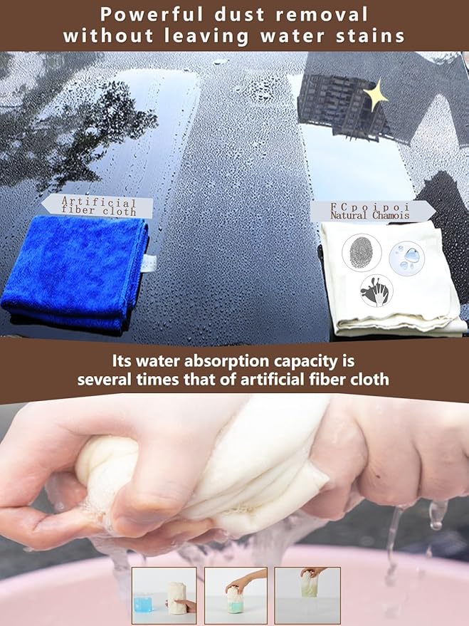 Glasses Cleaning Cloth Chamois Leather Natural Premium Cloth,Eye Glass Clean Cloths Safe and Effective Cleans Jewelry,Lens,Eyeglass,Sunglass,Car,Screen,Camera (2Pcs-6”x8”+8”x12”)