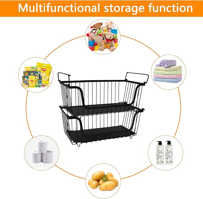 2 Pack Cleaning Supply Caddy and Trash Bag Holder Stand Set,Stackable Wire Storage Baskets,Under Sink Organizer,Cleaning Products Storage Organizer with Handles for Bathroom, Bedroom,Kitchen