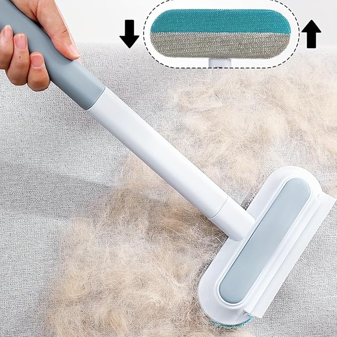 4-in-1 Pet Hair Remover & Window Screen Cleaner, Multi-Surface Reusable Lint Brush with Long Handle, Wet/Dry Dual-Use for Couch, Carpet, Furniture, Bedding, Car Interior Cleaning