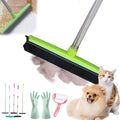 Pet Hair Rubber Broom, Rubber Broom for Pet Hair On Carpet, Pets Hairs Removal Broom with 49" Adjustable Handle, Soft Push Broom with Squeegee for Carpet, Hardwood Floor, Tile (D)