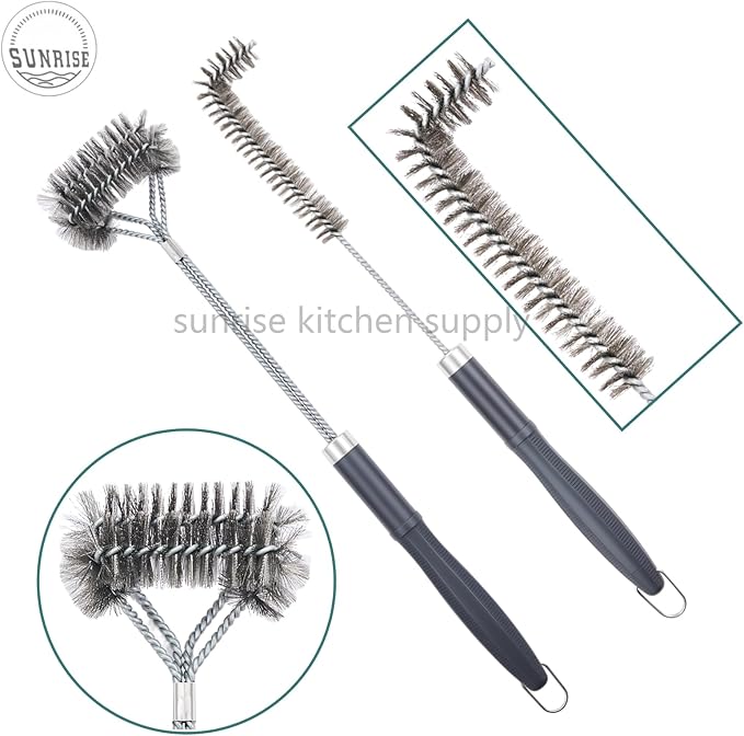 SUNRISE Fryer Brush with Long Handle (Stainless Steel with Plastic Handle, L and Double Brush)
