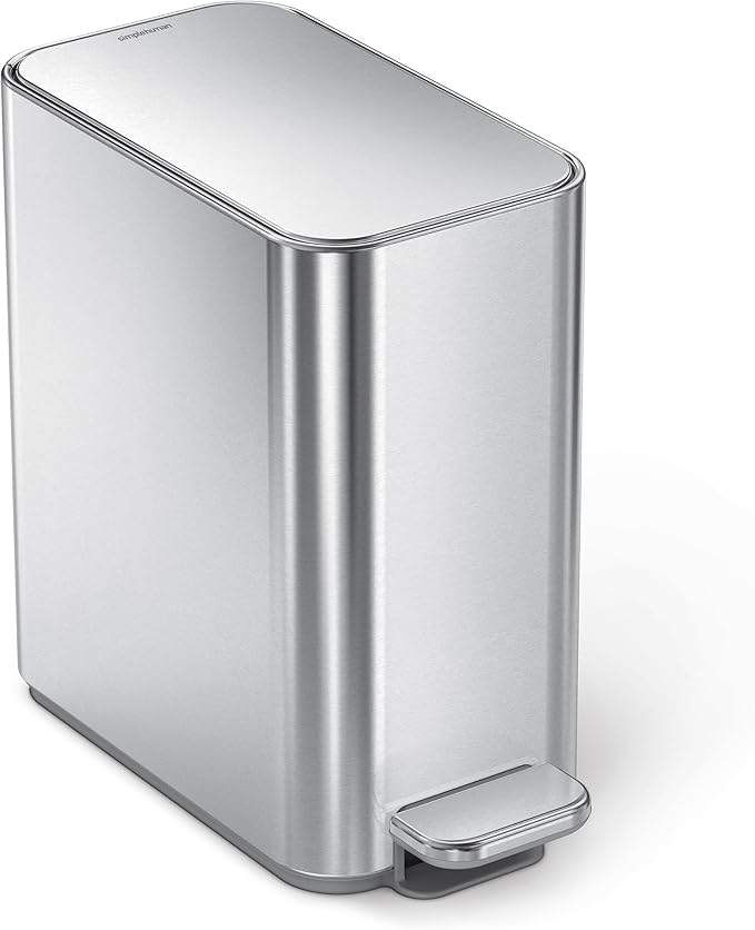 simplehuman Small Bathroom Trash Can with Lid, Stainless Steel Waste Basket, 5 Liter / 1.3 Gallon, Brushed