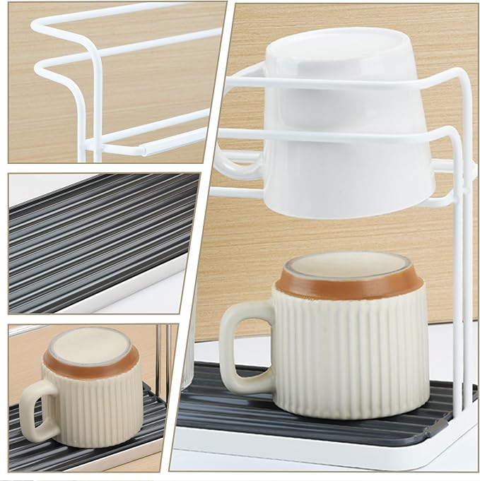 Bottle Drying Rack,Coffee Mug Holder with Drain Tray for Coffee Cup,Water Cup(White)
