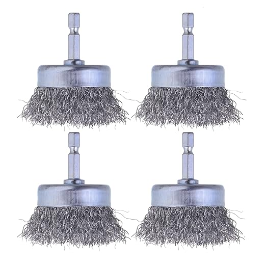 4 Pcs Wire Cup Brush Set for Drill, 1/4 Inch Hex Shank, 0.010 Inch Coarse Carbon Steel Attachments for Rust Removal