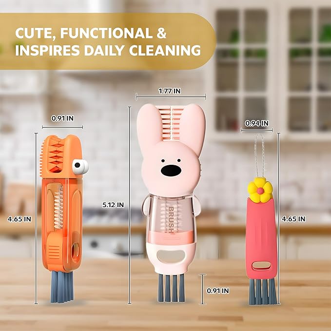 Cup Lid Cleaning Brush, 3 in 1 Cup Cleaner Brush New Multifunctional Lid Cleaner Lid Brush Cleaning Tool Multipurpose Bottle Gap Cleaner Brush Red