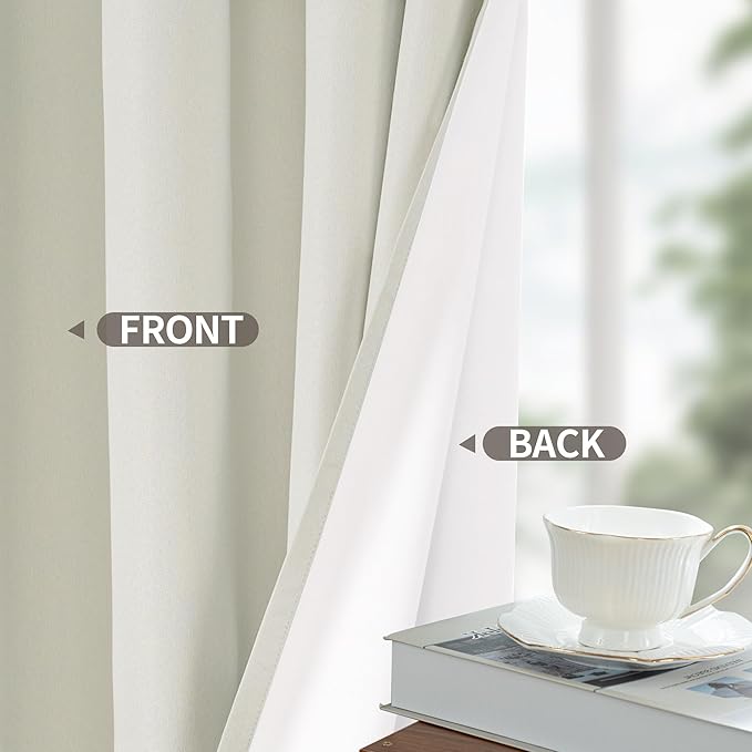 YoungsTex Ivory Linen 100% Blackout Curtains for Bedroom/Living Room - Grommet Thermal Insulated Full Room Darkening Drapes for Farmhouse/Country with White Liner, 2 Panels, 52 X 84 Inch